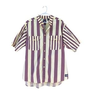 Levi's Skate Woven Button Shirt Mens Size M Yellow Striped Oversized Retro Surf